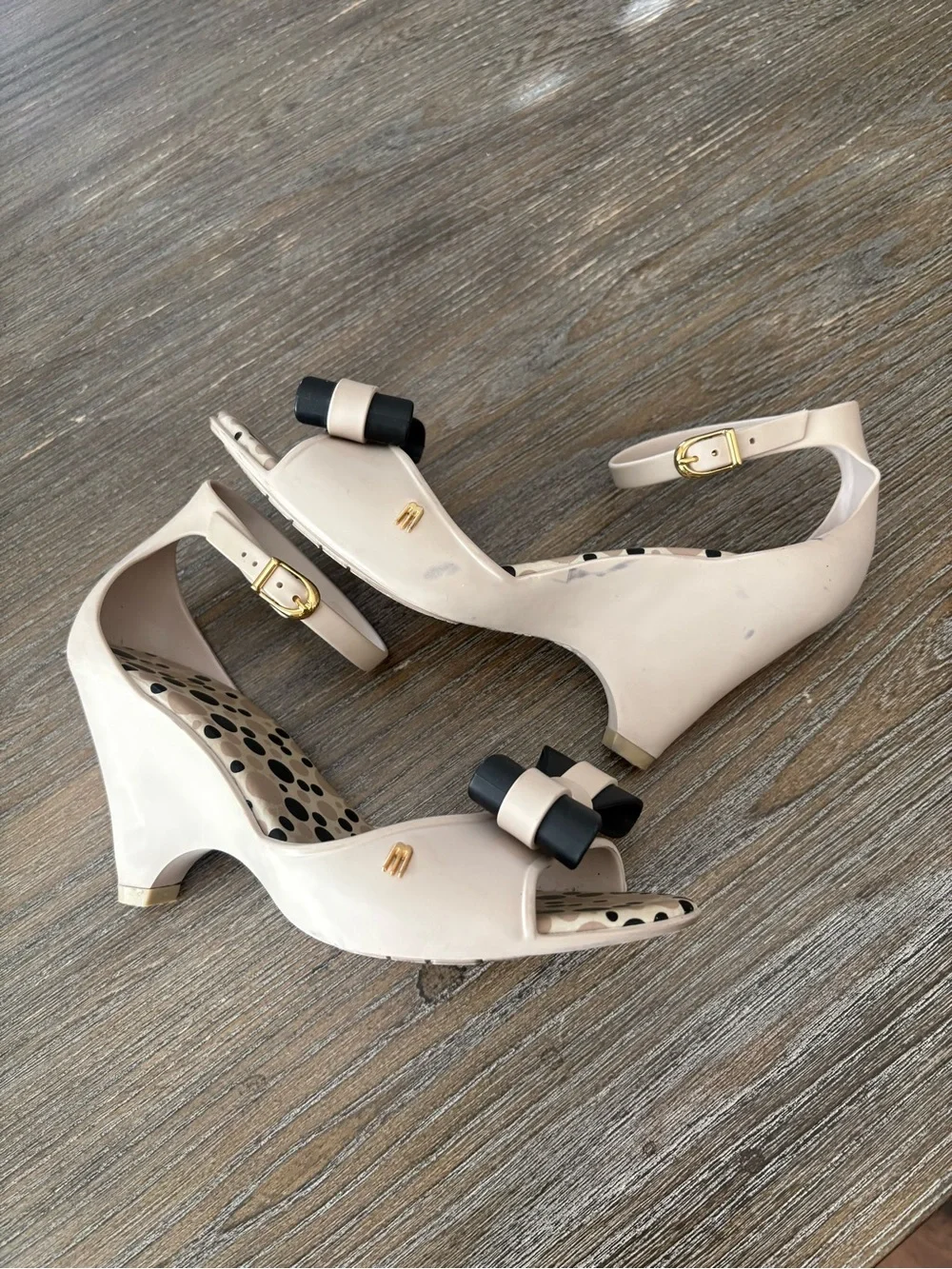 Melissa Beige and Black Bow Wedge Sandals